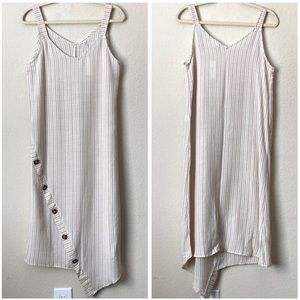 Linen Blend Striped Asymmetrical Button Midi Dress Eyeshadow